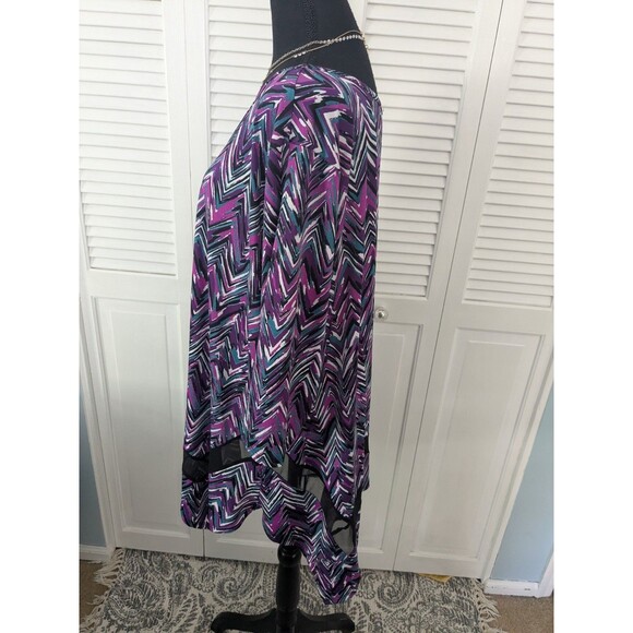 Anthony Richards Top Women 3X Blouse Tunic Black Purple Stretch Mesh Art Chevron - Picture 7 of 13
